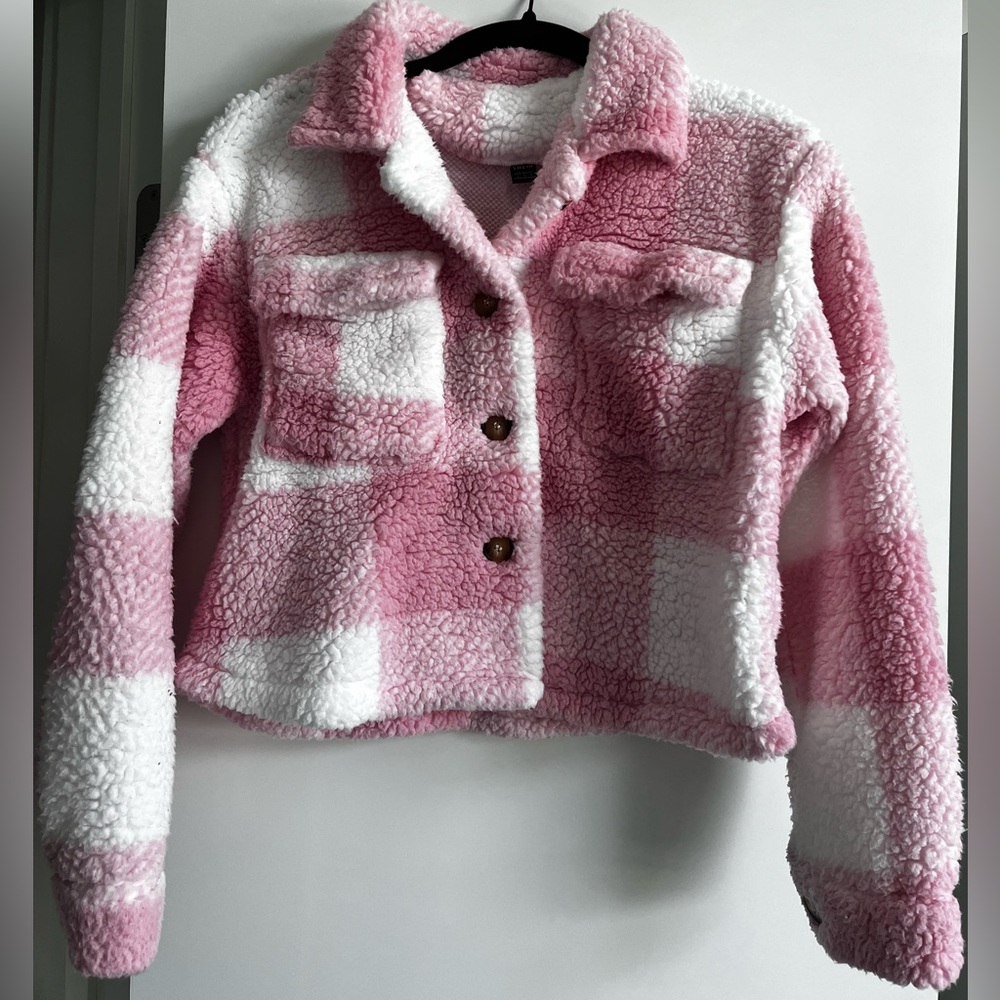 Pink + White SHEIN Cropped Cardigan!